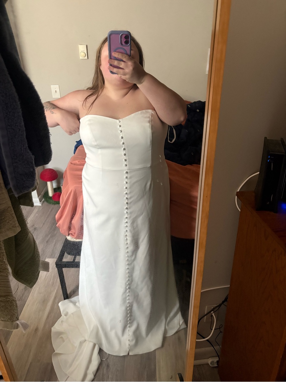 Strapless White Button wedding Dress